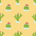 Seamless christmas pattern with cute cactus. Vector illustration. Royalty Free Stock Photo