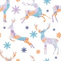 Seamless Christmas pattern with deer. hand drawing. Not AI, Vector illustrations. Royalty Free Stock Photo