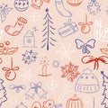 Seamless Christmas pattern with festive doodles