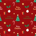 Seamless Christmas pattern with festive greetings in multiple languages Royalty Free Stock Photo