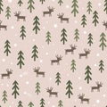 Seamless Christmas pattern with fir trees reindeer. Vector illustration. Royalty Free Stock Photo