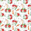 Seamless Christmas pattern with flowers,cute unicorn Royalty Free Stock Photo