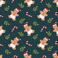 Seamless christmas pattern gingerbread man and candy cane .