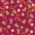 Seamless Christmas pattern with gingerbread man, cookies