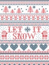 Seamless Christmas pattern Let it Snow Scandinavian style, inspired by Norwegian Christmas, festive winter in cross stitch Royalty Free Stock Photo