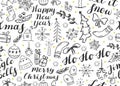 Seamless Christmas pattern with lettering and doodles Royalty Free Stock Photo