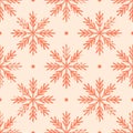 Seamless Christmas pattern. Orange snowflakes on light background. Vintage grunge texture. New Year vector background. For Royalty Free Stock Photo