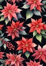 Seamless Christmas Pattern With Poins And Holly. Generative AI Royalty Free Stock Photo