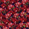 Seamless christmas pattern of red poinsetia flowers. Hand-drawn textile vector illustration for fabric, tile and paper Royalty Free Stock Photo