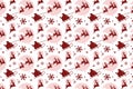 Seamless Christmas pattern Santa drive reindeer sledding and snowflakes red colour on a white background. Vector illustration.