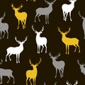 Seamless Christmas pattern with silhouettes of deer