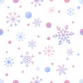 Seamless Christmas pattern with snowflakes colorful and stars on a white background. Royalty Free Stock Photo