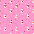 Seamless Christmas pattern with snowmen on a pink background. Winter holiday pattern for office, fabric, banners Royalty Free Stock Photo