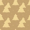 Seamless Christmas pattern with Christmas trees and stars of gold color on a golden background. Festive background for Christmas Royalty Free Stock Photo