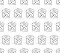 Seamless Christmas pattern in vector. New year background gift with bow. Hand drawn monochrome illustration, black and white. Royalty Free Stock Photo