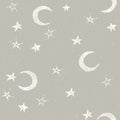 Seamless Christmas pattern with white moon and stars on beige background