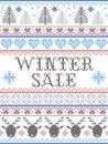 Seamless Christmas pattern Winter Sale inspired by Norwegian Christmas, festive winter in cross stitch with reindeer, Christmas Royalty Free Stock Photo