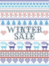 Seamless Christmas pattern Winter Sale inspired by Norwegian Christmas, festive winter in cross stitch with reindeer, Christmas t Royalty Free Stock Photo