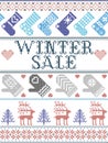 Seamless Christmas pattern Winter Sale inspired by Norwegian Christmas, festive winter in cross stitch with reindeer, tree