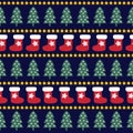 Seamless Christmas pattern - Xmas trees, stars and xmas socks. Royalty Free Stock Photo