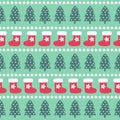 Seamless Christmas pattern - Xmas trees, stars and xmas stockings.