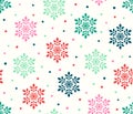 Seamless Christmas Snowflake pattern with colorful polka dots background Royalty Free Stock Photo