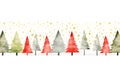 Seamless Christmas tree border as banner. Watercolor decorative painted pattern for Christmas or winter decoration Royalty Free Stock Photo