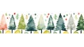 Seamless Christmas tree border as banner. Watercolor decorative painted pattern for Christmas or winter decoration Royalty Free Stock Photo