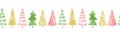 Seamless Christmas tree border hand drawn watercolor. Decorative hand painted repeating Winter holiday design for Royalty Free Stock Photo