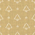 Seamless christmas tree holiday background. Fir sprig spruce monochrome pattern texture. Linen scandi festive christmas