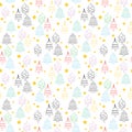 Seamless Christmas trees doodles pattern on white background