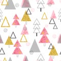 Seamless Christmas trees pattern in retro style. Royalty Free Stock Photo