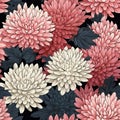 Seamless Chrysanthemum Flower Pattern In Vintage Style Vector Graphic