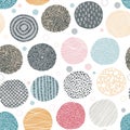 Seamless circle pattern. Doodle organic minimal shapes. Hand drawn geometric forms with decorative floral textures
