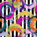 Seamless circle pattern, with stripes, paint strokes and splashes Royalty Free Stock Photo