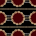 Seamless Circle Shaped Golden and Silver Chains on Black, Ready for Textile Prints.