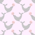 Seamless circus pattern with cute seal with ball