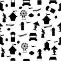 Seamless circus silhouette pattern. Circus with elements carousel, tent, clown