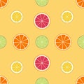 Seamless citrus pattern. Lemon, lime, orange, grapefruit. Juicy texture, background with slices of different fruits