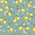 Seamless citrus pattern with lemons. Vector illustration.