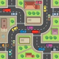 Seamless city map. Top view building and street with cars and trucks. Urban plan vector endless texture Royalty Free Stock Photo