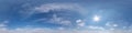 Seamless clear blue sky hdri panorama 360 degrees angle view with beautiful clouds  with zenith for use in 3d graphics or game as Royalty Free Stock Photo