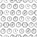 Seamless clock icons pattern on white background