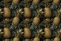 seamless closeup of golden pineapple and shiny exotic leaves. illustration.