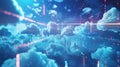 A seamless cloud of data flowing from one device to another representing the effortless transfer of information in