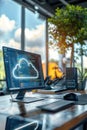 Seamless cloud integration: connecting computer to server for online storage, utilizing cloud technology for computing Royalty Free Stock Photo