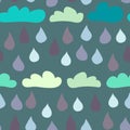 Seamless Clouds and Raindrops Background