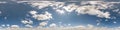 Seamless cloudy blue sky hdri panorama 360 degrees angle view with beautiful clouds  with zenith for use in 3d graphics or game as Royalty Free Stock Photo