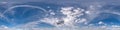 Seamless cloudy blue sky hdri panorama 360 degrees angle view with beautiful clouds  with zenith for use in 3d graphics or game as Royalty Free Stock Photo