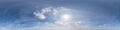 Seamless cloudy blue sky hdri panorama 360 degrees angle view with beautiful clouds  with zenith for use in 3d graphics or game as Royalty Free Stock Photo
